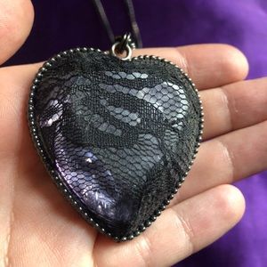 Chunky lace-covered heart-shaped crystal necklace